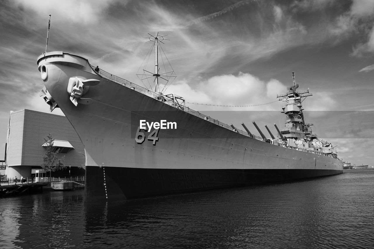 Uss wisconsin battleship docked in norfolk