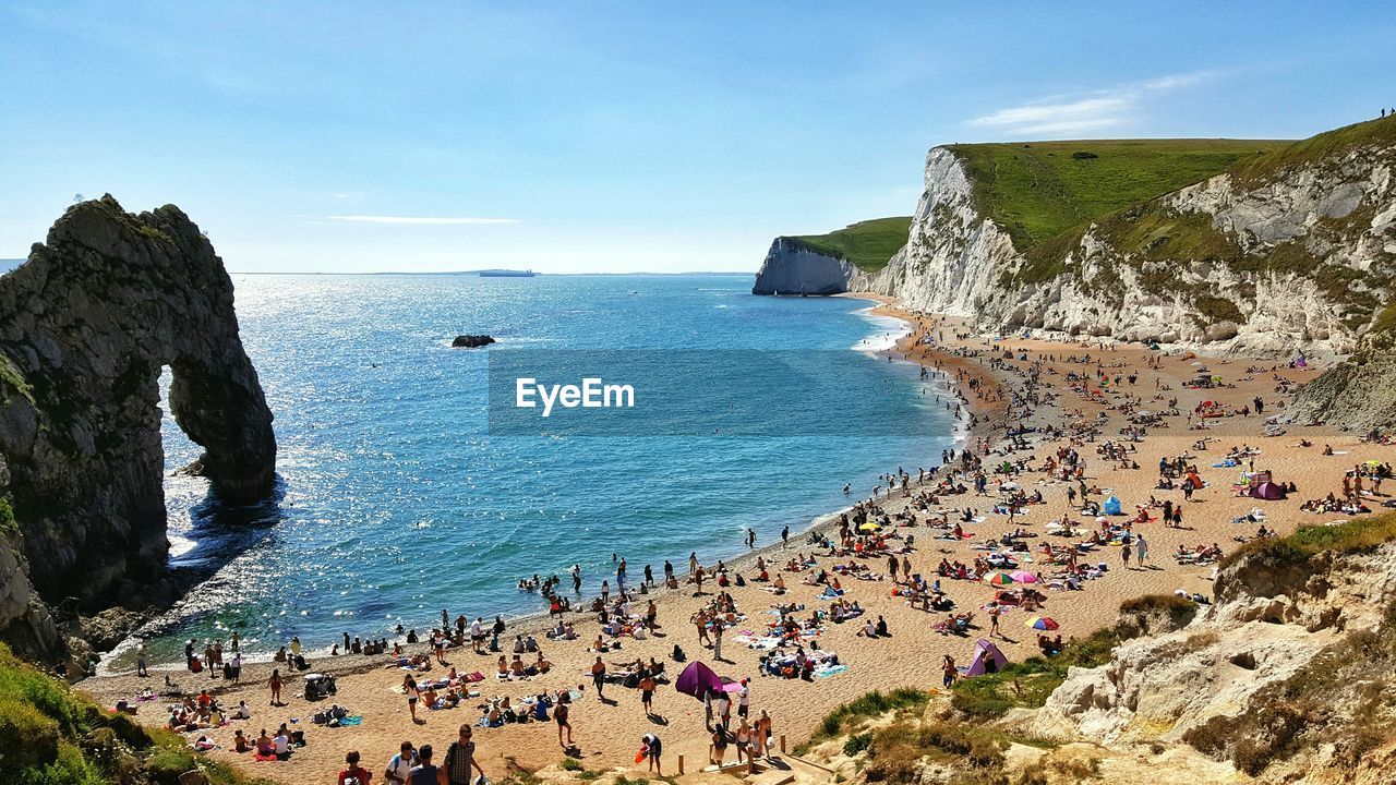 High angle view of people at beach