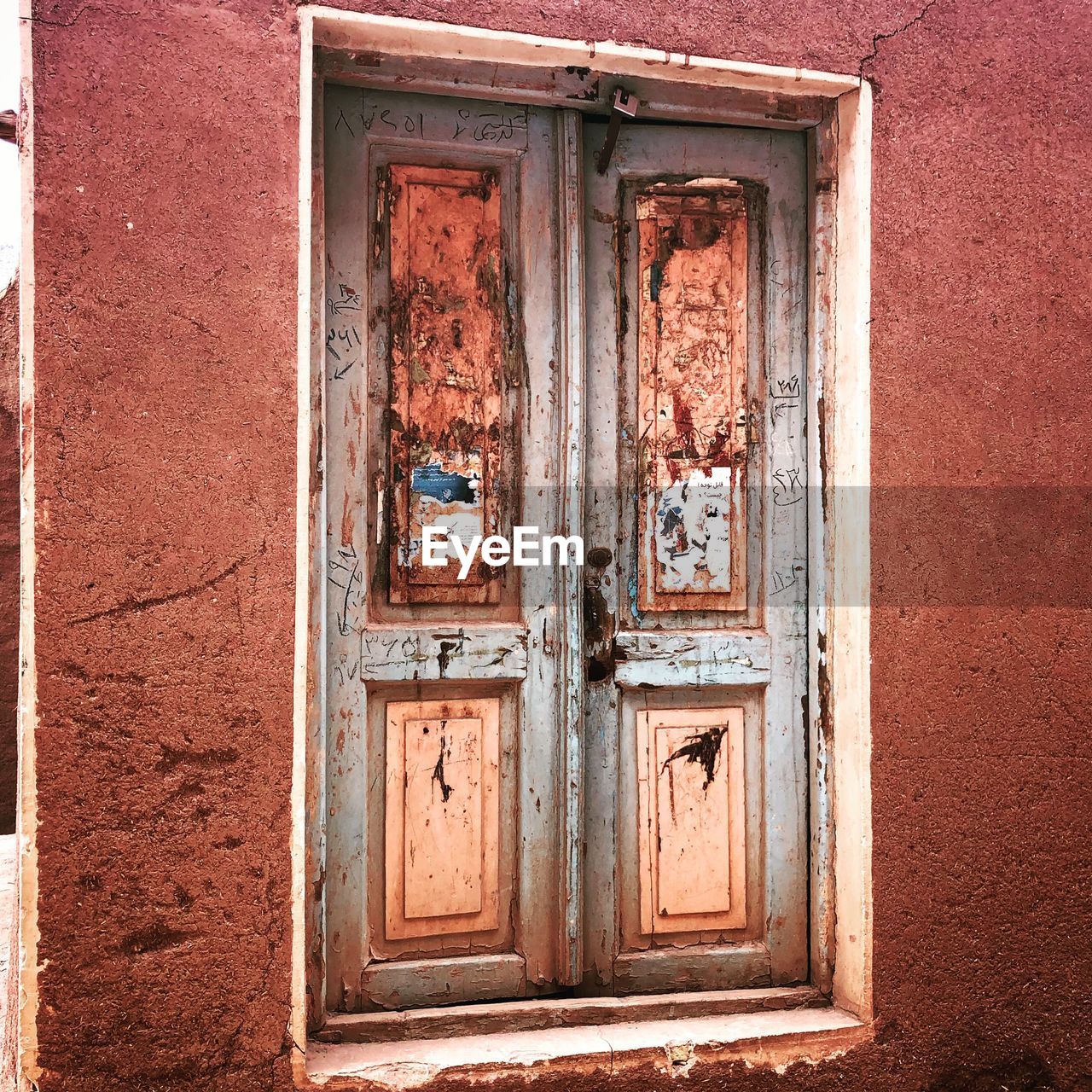 Closed door of house