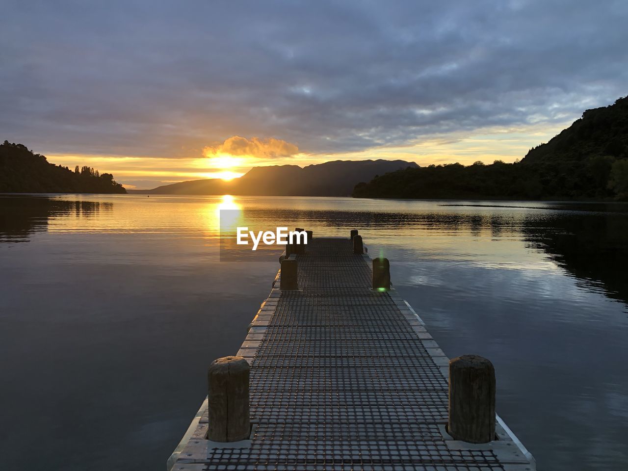 Scenic view of lake against sky during sunrise, lake tarawera new zealand 