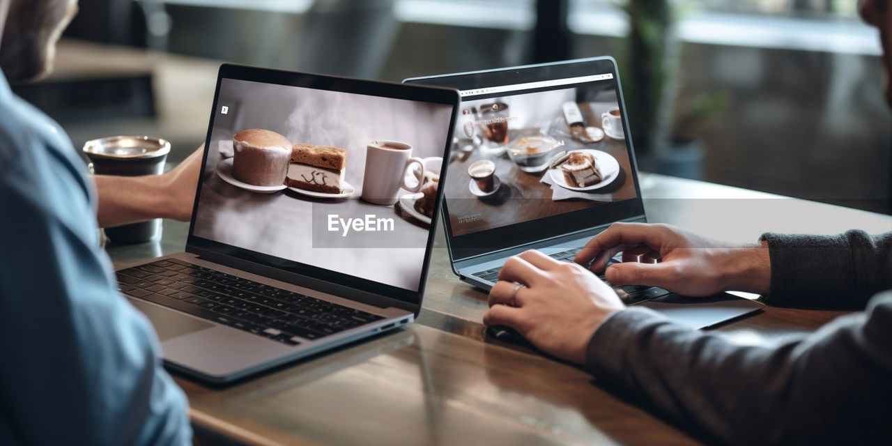 cropped hands of woman using laptop at table