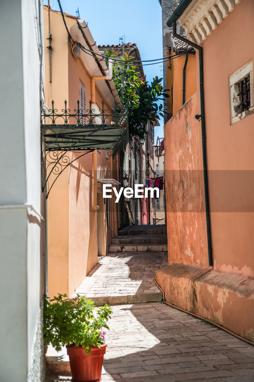 The narrow alleys of kerkira. the capital city of corfu