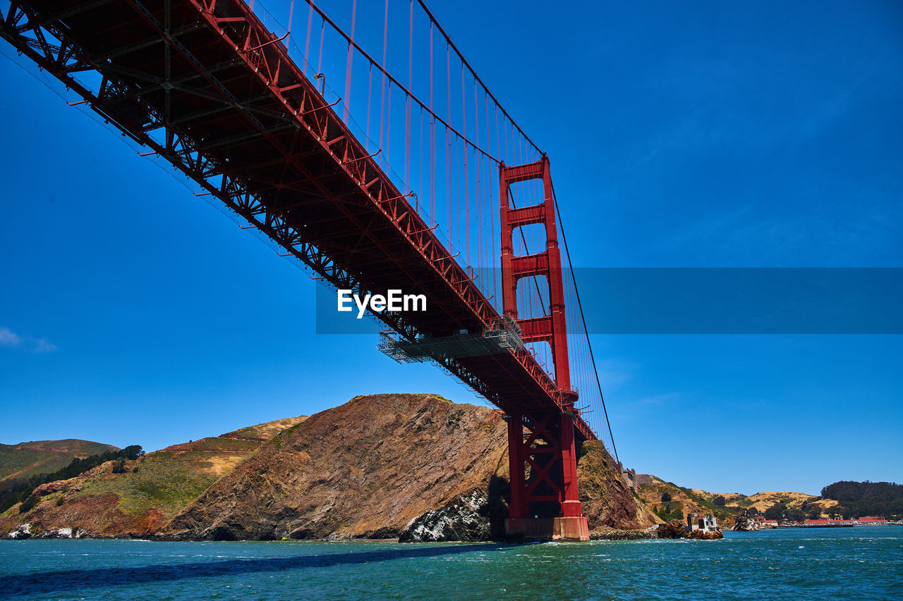 low angle view of suspension bridge