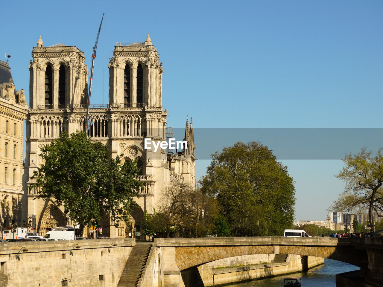 View of historic notre-dame de paris against clear sky