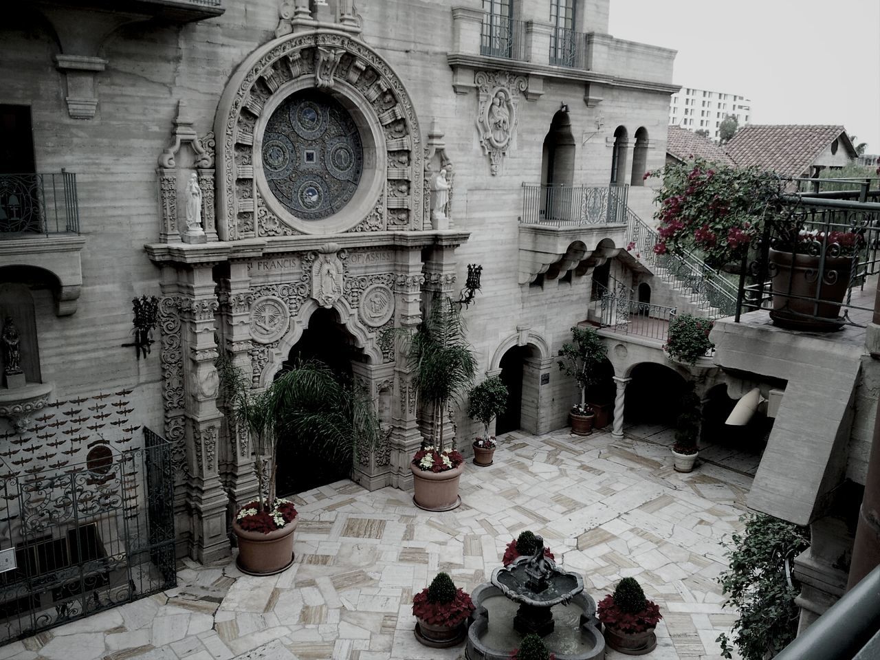 Elevated view of courtyard