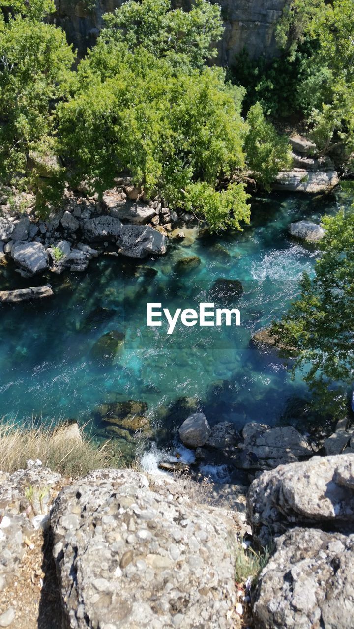 View of river flowing through rocks