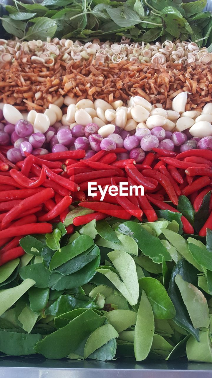 High angle view of vegetables for sale at market stall