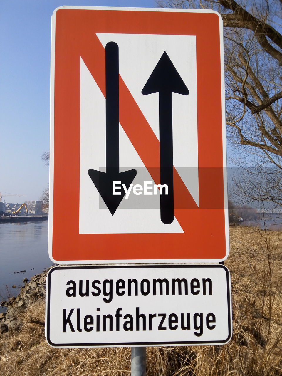 Information sign by lake
