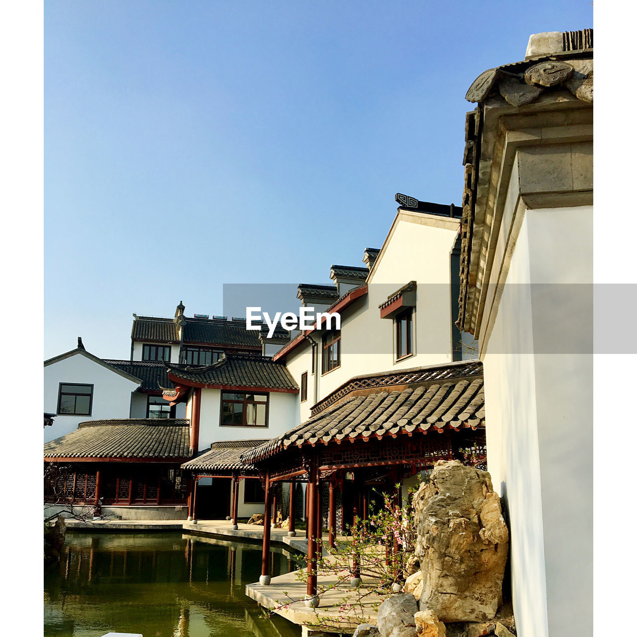 BUILDINGS AGAINST CLEAR SKY