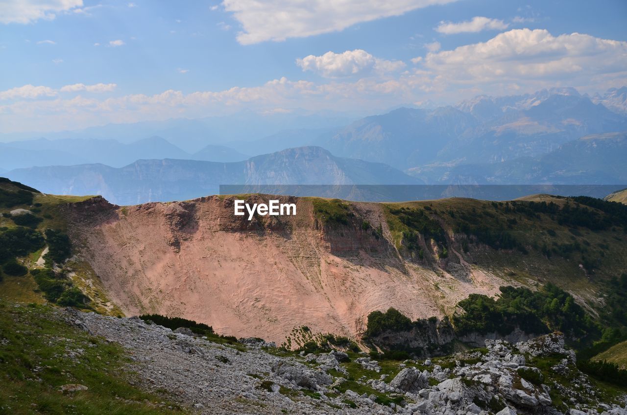 Scenic view of landscape and mountains against sky