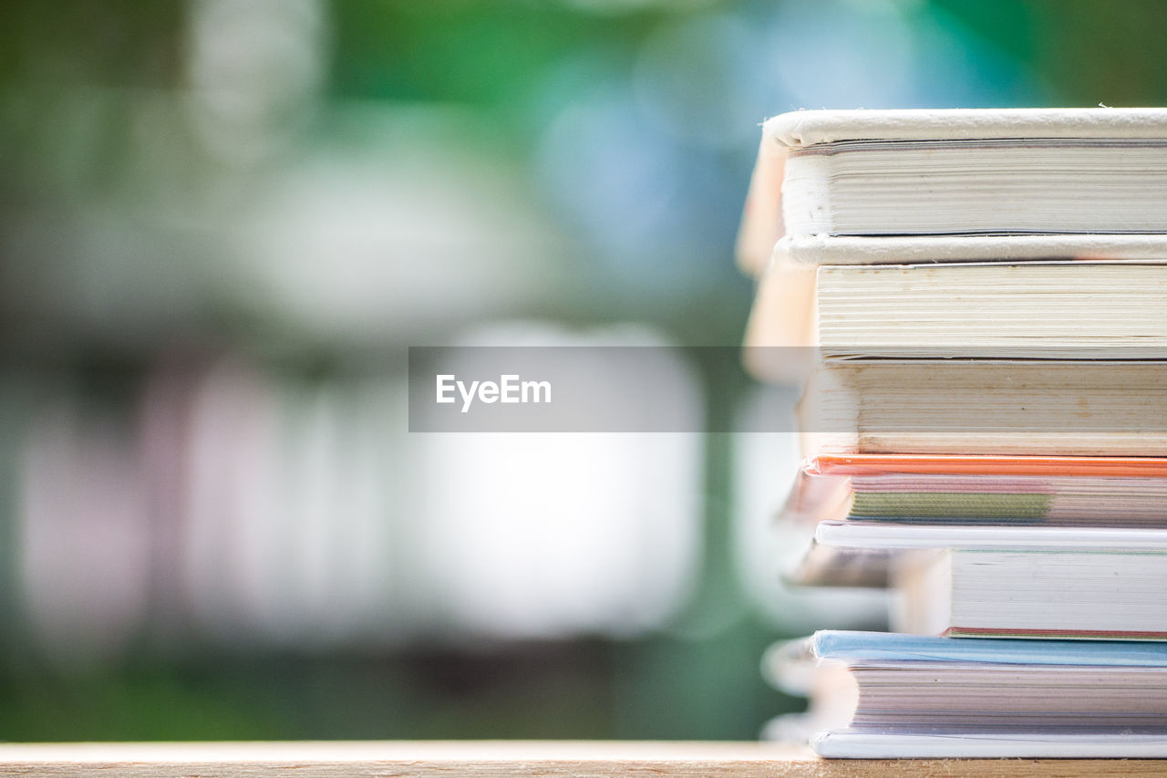 Stack of books on table