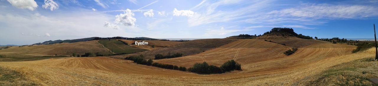 Panoramic view of arid landscape against sky