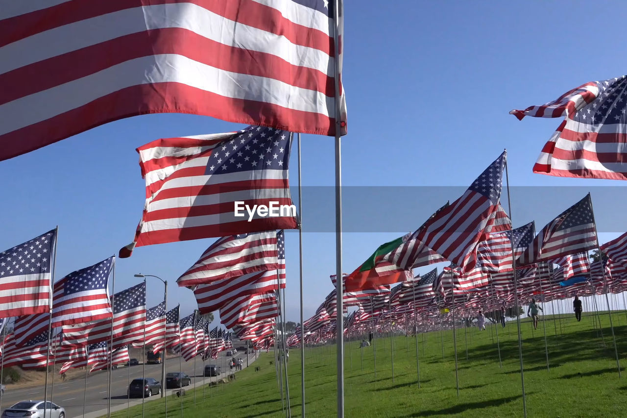 FLAGS AGAINST CLEAR SKY