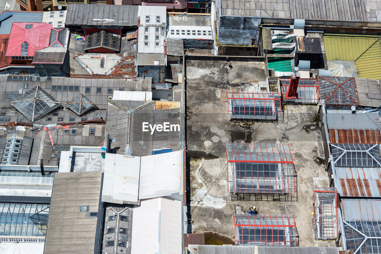 High angle view of houses in city