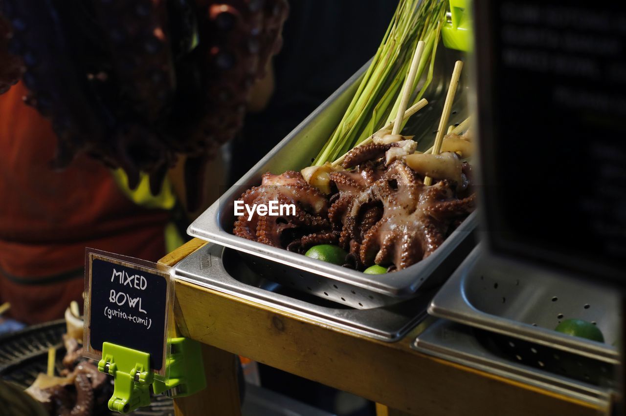 High angle view of meat for sale in market