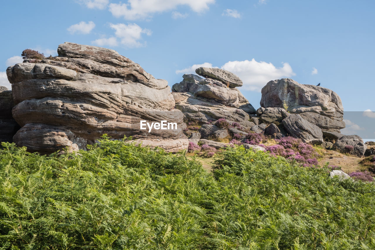 sky, rock, nature, plant, mountain, landscape, cloud, beauty in nature, environment, land, scenics - nature, wilderness, travel destinations, rock formation, no people, terrain, travel, day, tranquility, non-urban scene, outdoors, grass, cliff, geology, mountain range, tranquil scene, ridge, tree, low angle view, green, adventure, tourism, blue, plateau