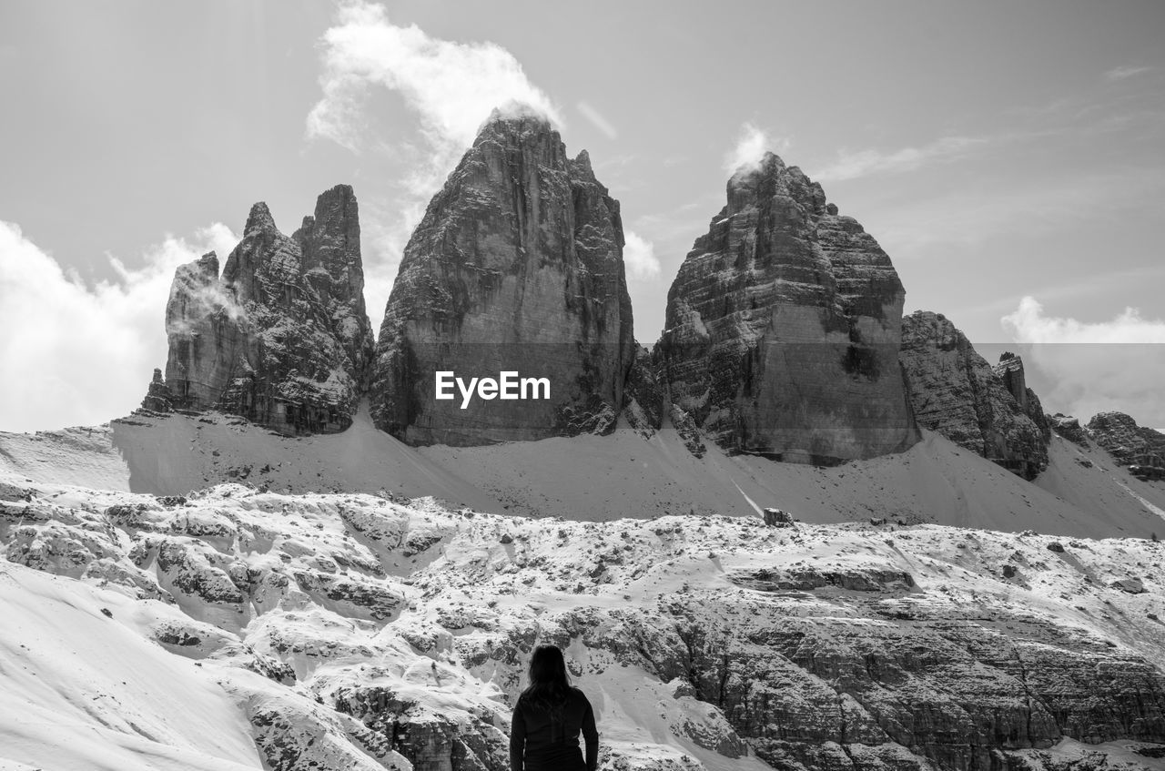 Autumn landscape in dolomites italy with the tre cime mountain