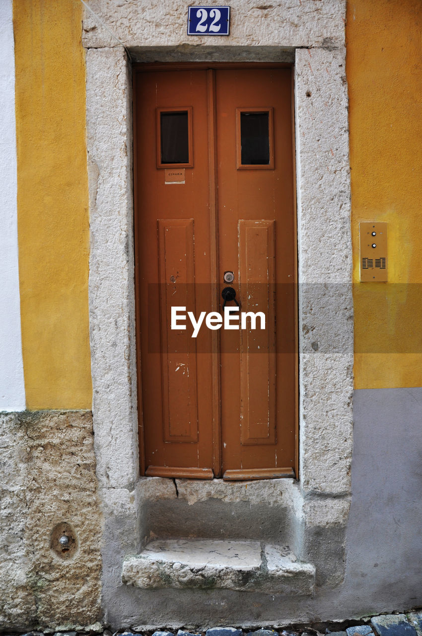 Close-up of wall with closed door