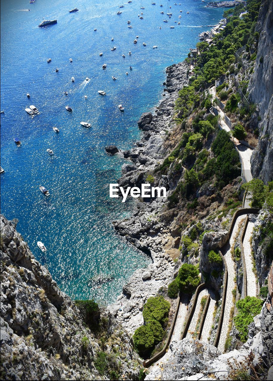 High angle view of rocks on beach