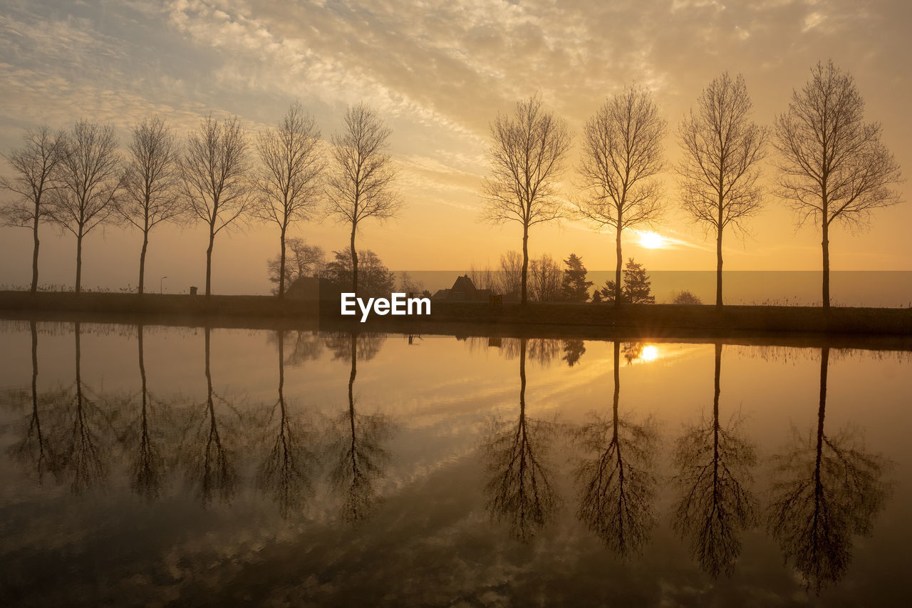 Scenic view of lake against sky during sunset