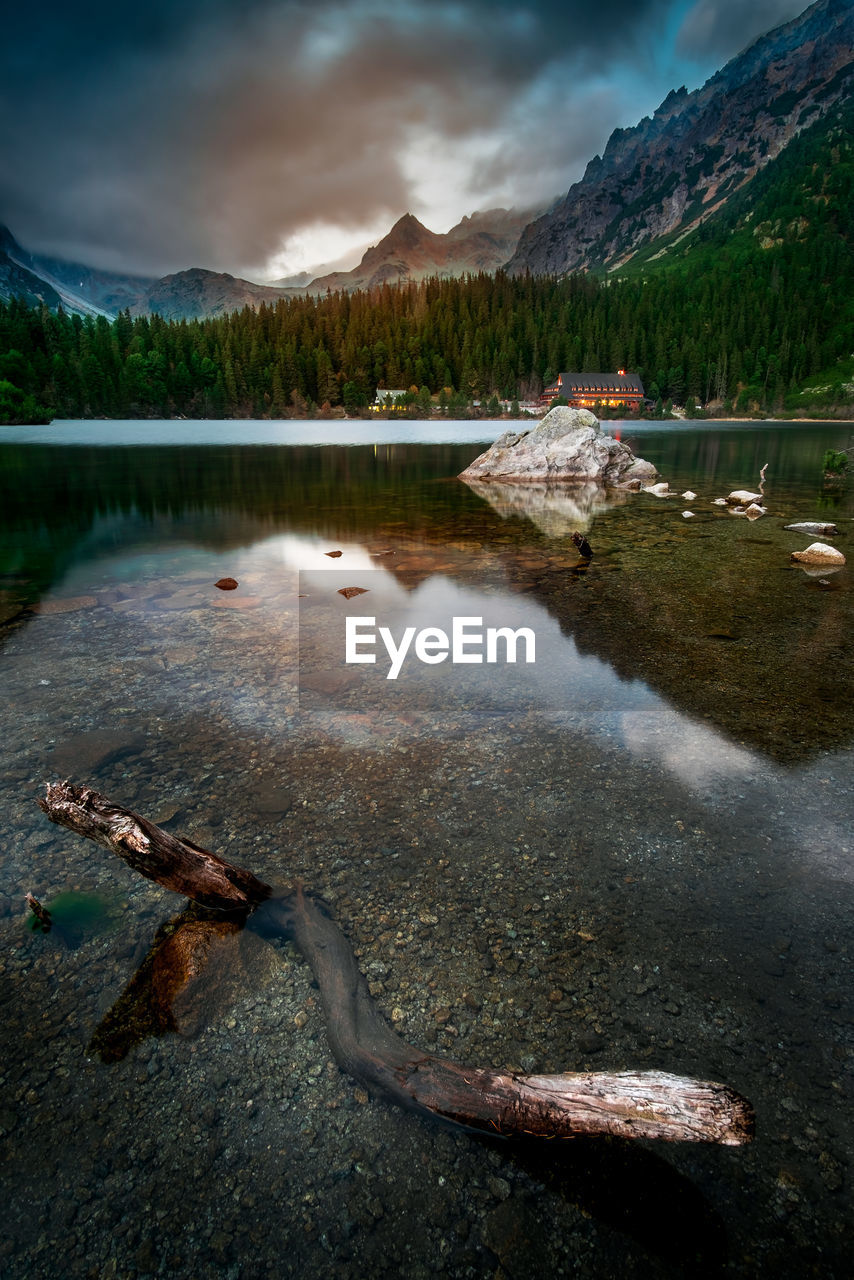 SCENIC VIEW OF LAKE AND MOUNTAINS