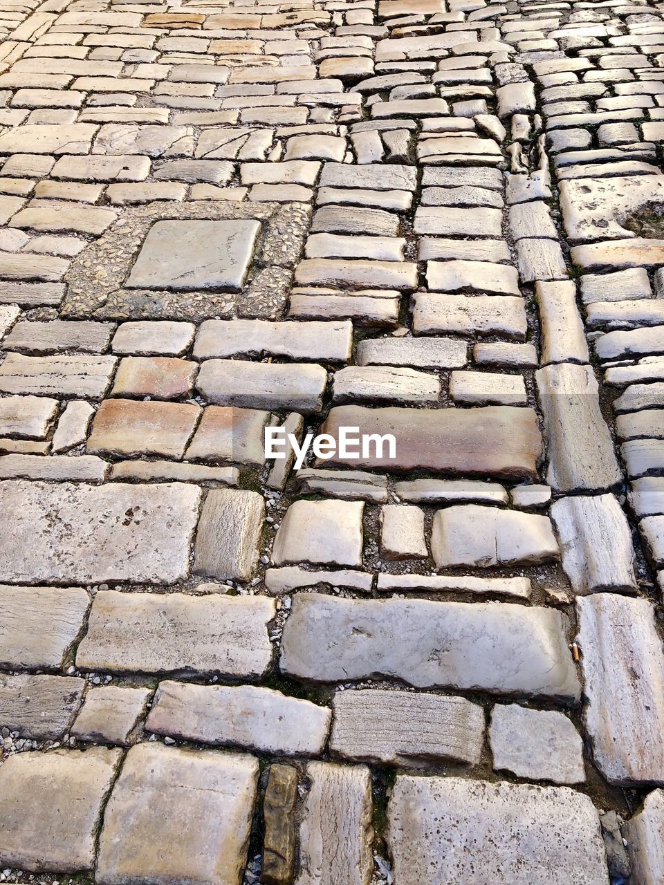 High angle view of cobblestone street