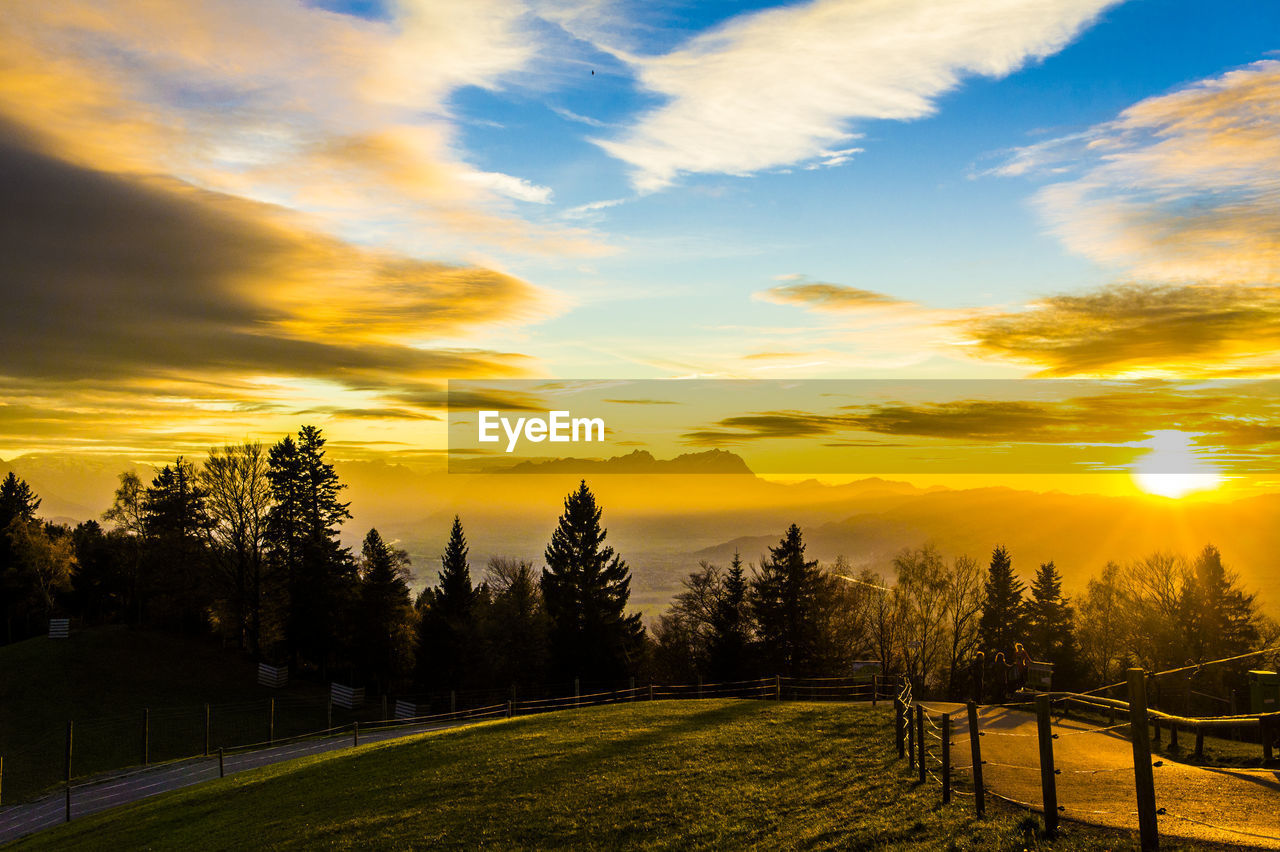 Scenic view of field against sky during sunset