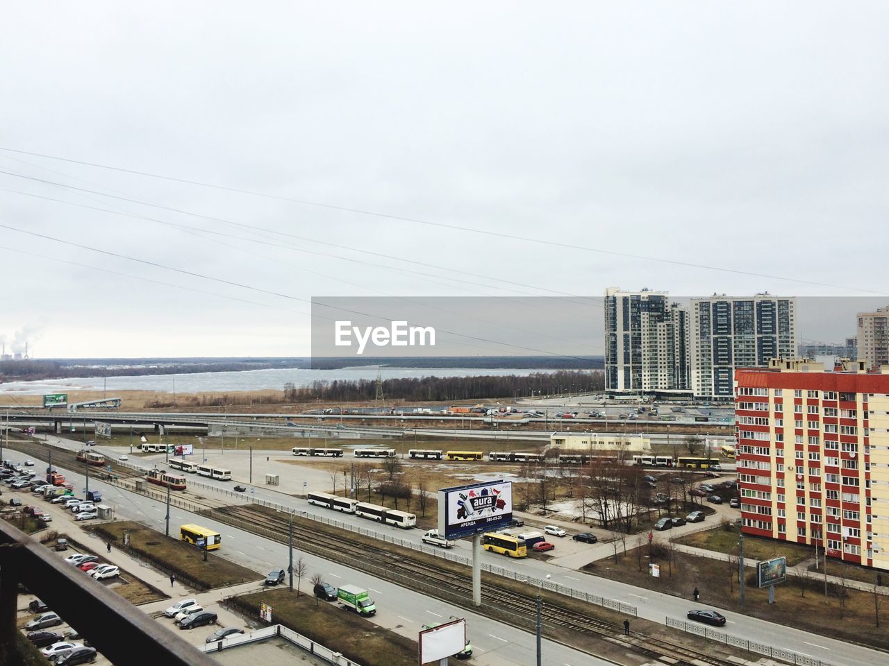 High angle view of city at gulf of finland