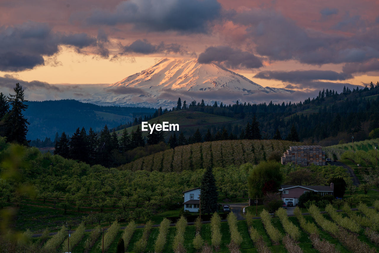 Scenic view of mountains against sky during sunset