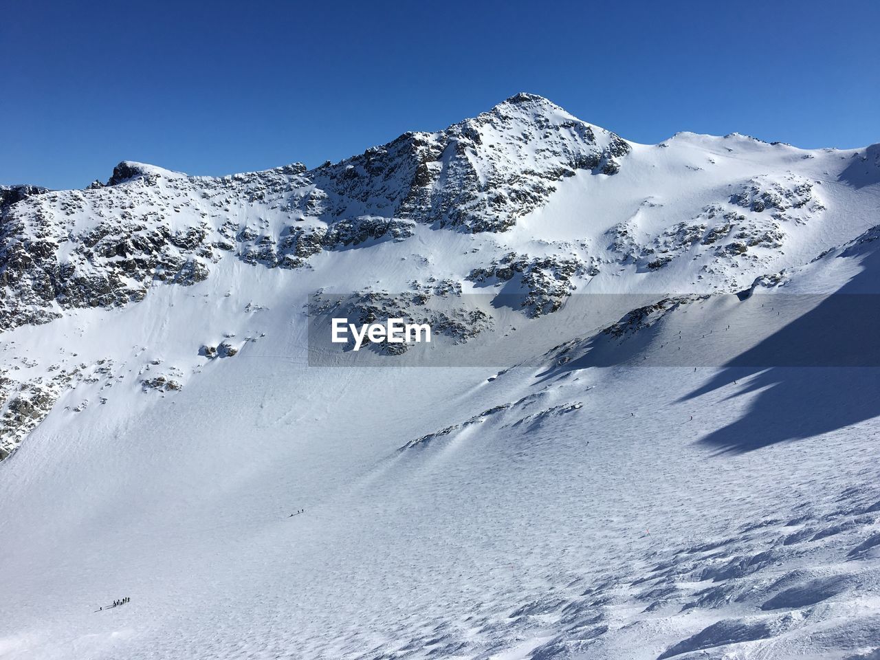 Scenic view of snow covered mountains against sky