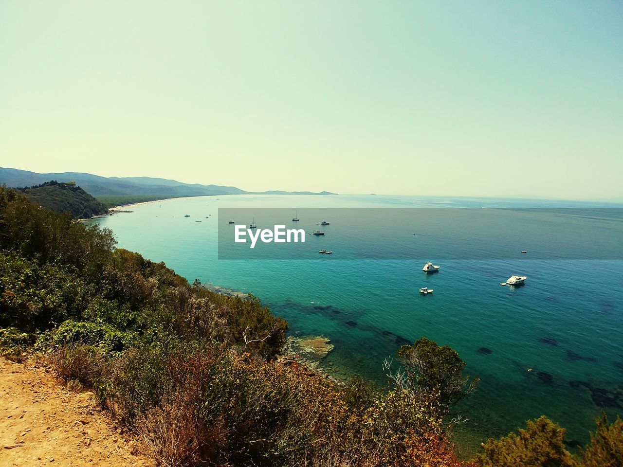 High angle view of sea against clear sky