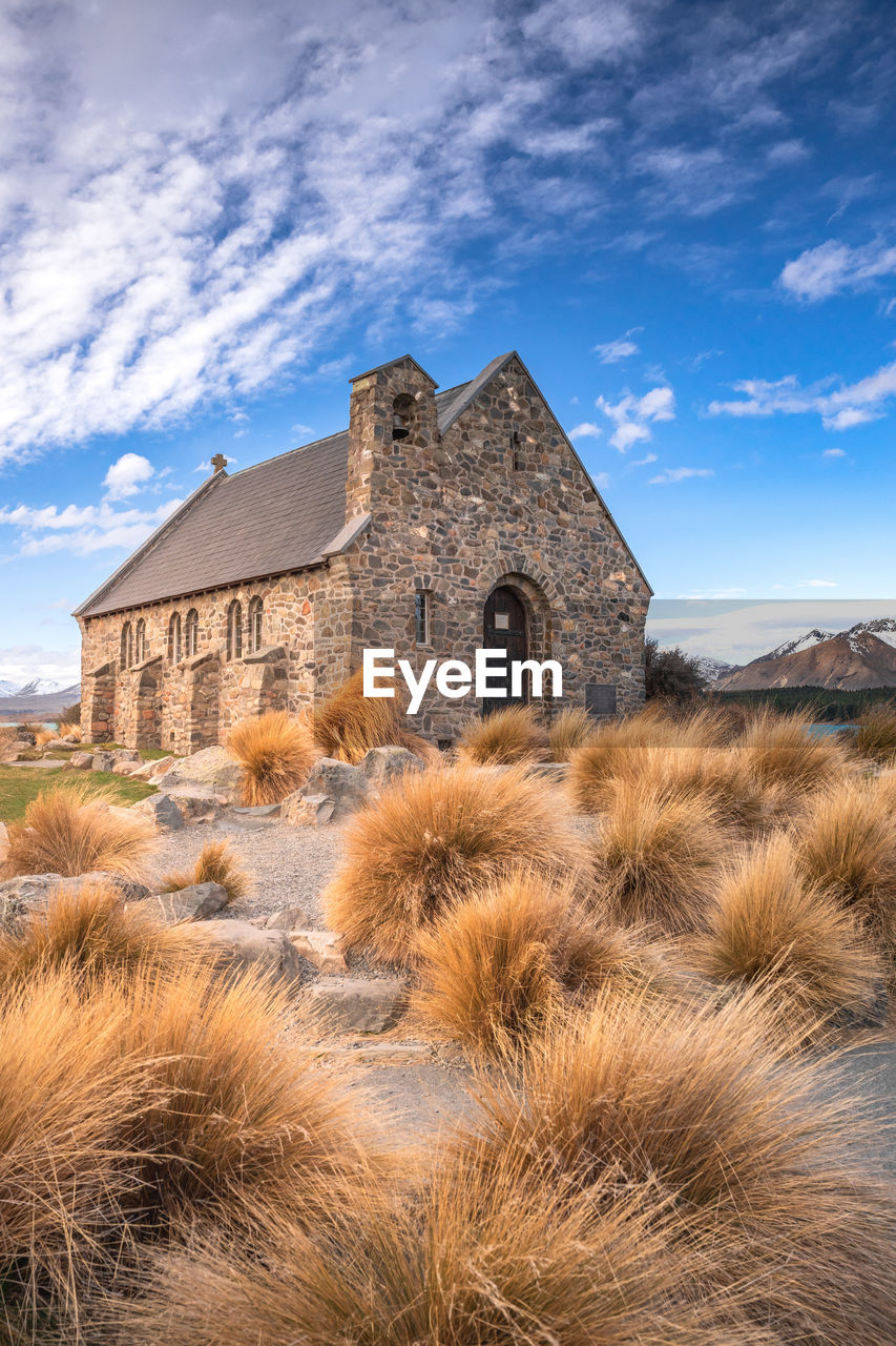 The church of good shepherd in late winter . lake tekapo, canterbury, new zealand south island.