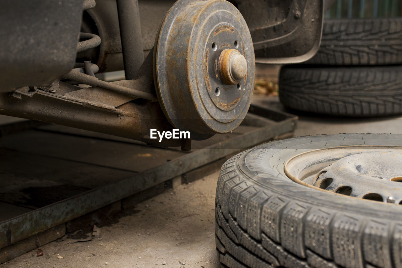 close-up of abandoned tires