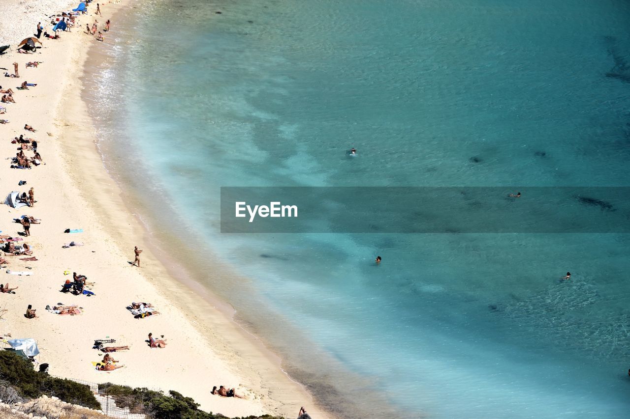 Aerial view of people enjoying at kedros beach