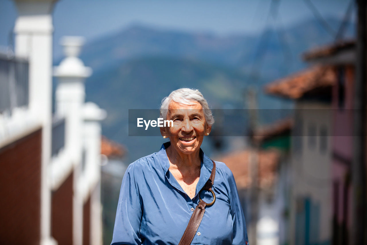 Senior woman tourist at the heritage town of salamina in the department of caldas in colombia