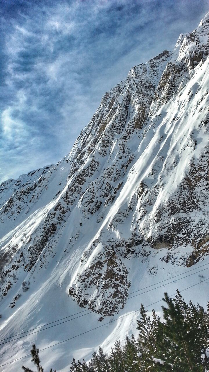 Low angle view of snow covered mountain