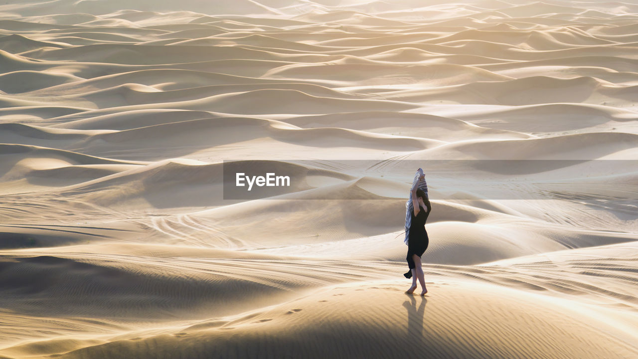 Rear view of man on sand at beach