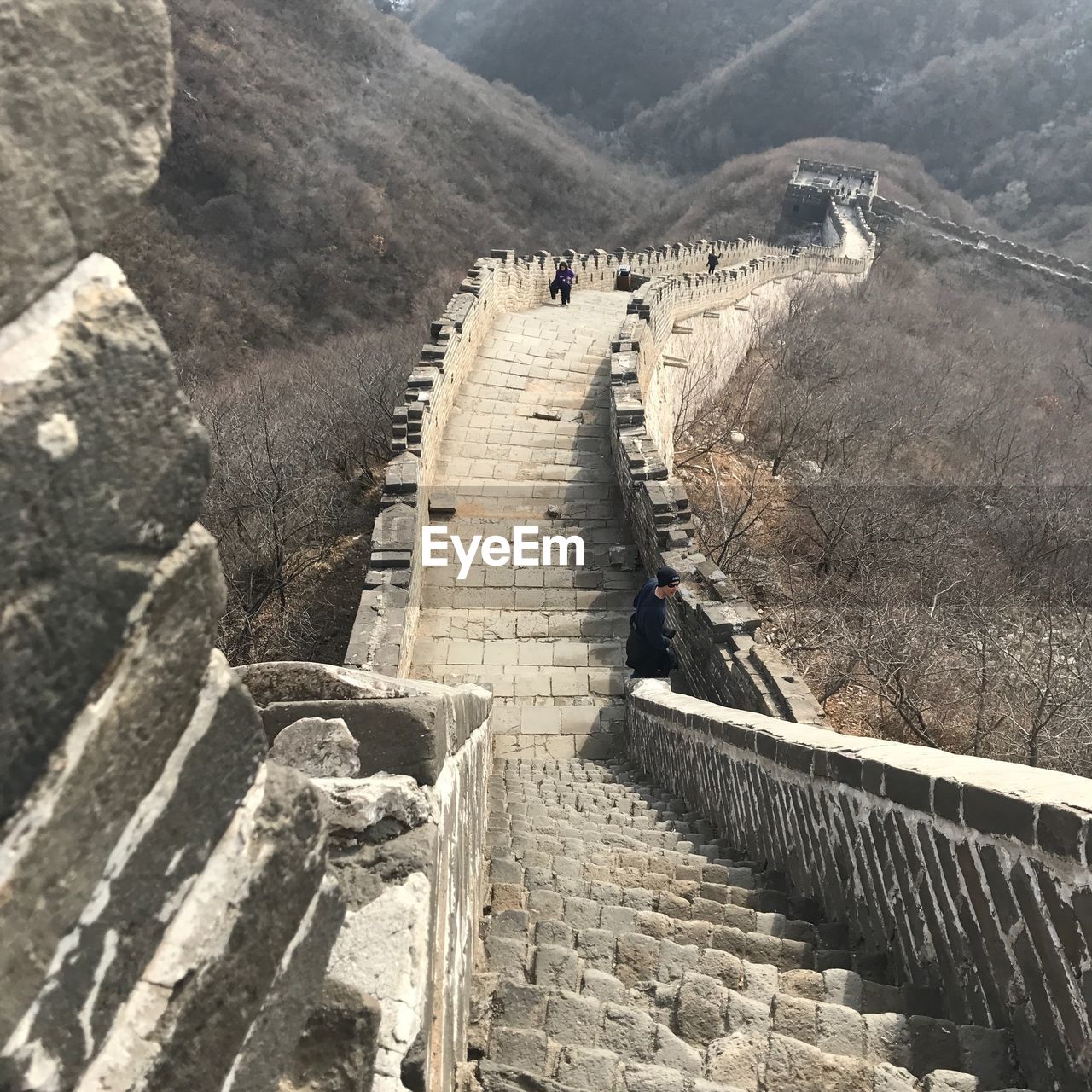 High angle view of stairs at great wall of china 