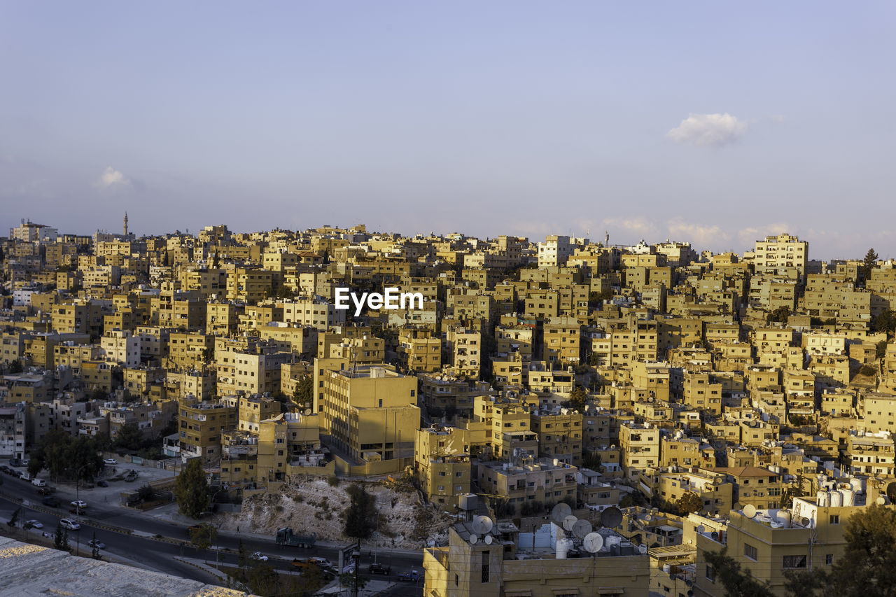 High angle view of townscape against sky