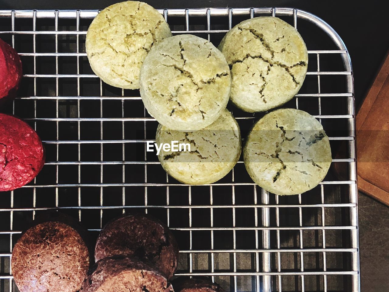 Directly above shot of muffins on cooling rack