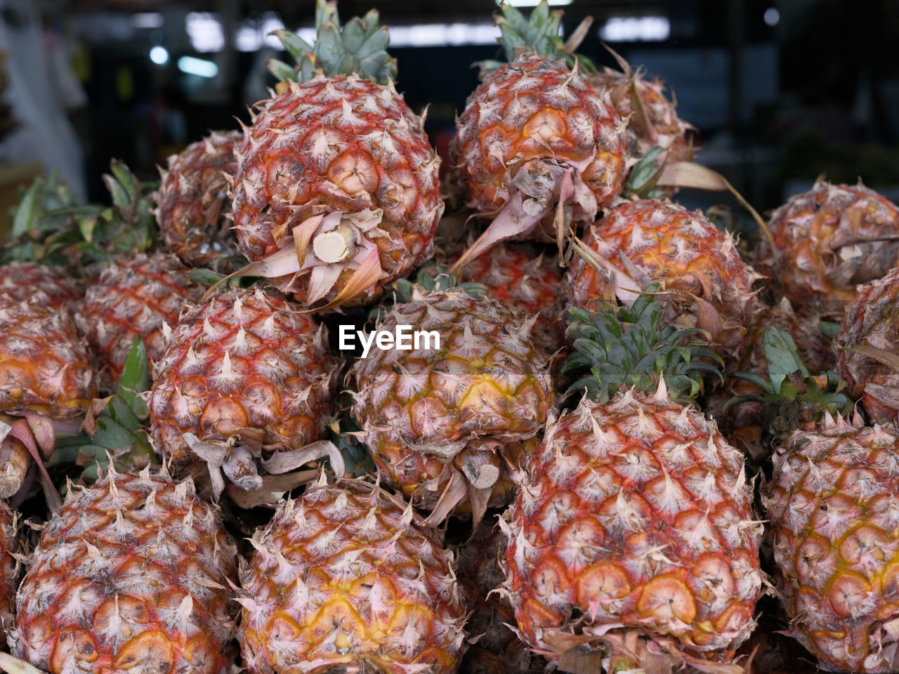 pineapple, ananas, food and drink, food, fruit, freshness, market, healthy eating, wellbeing, produce, tropical fruit, retail, plant, no people, bromeliaceae, large group of objects, business finance and industry, business, abundance, market stall, for sale, close-up, outdoors, day