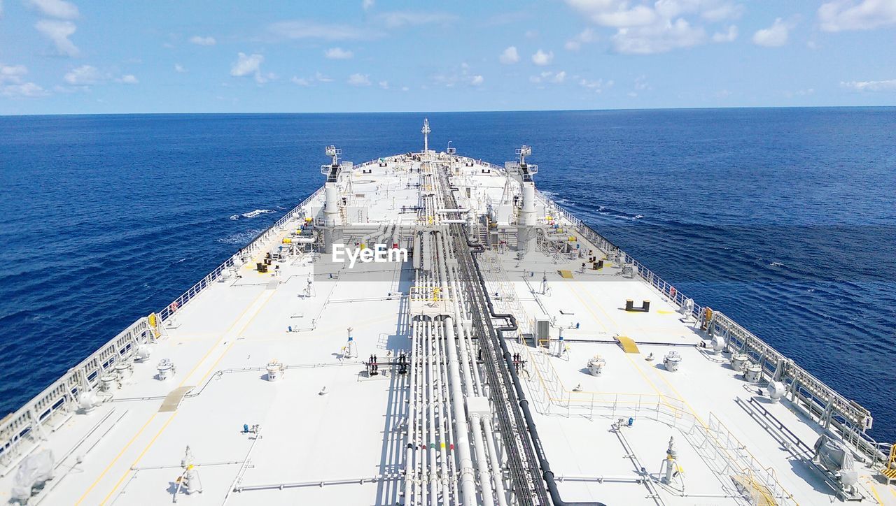 High angle view of ship sailing at sea