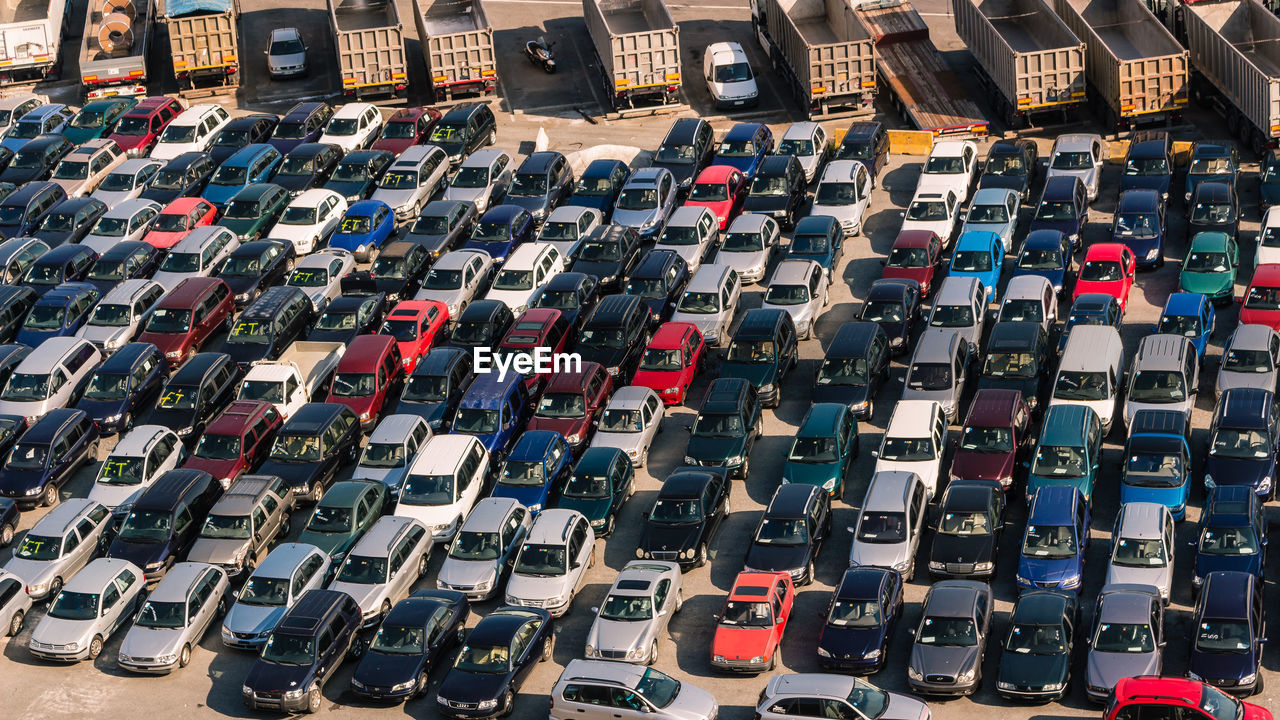 High angle view of cars at parking lot