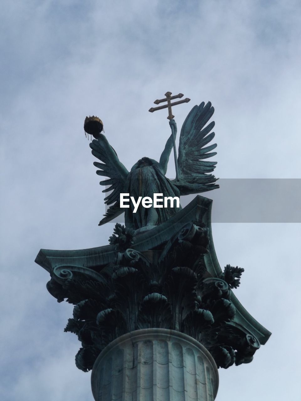 Low angle view of statue against the sky