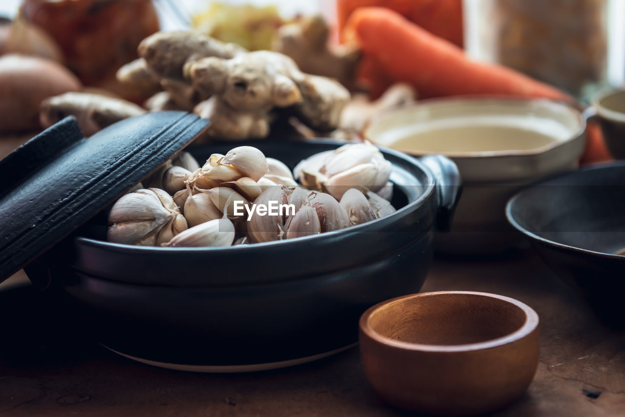 close-up of food in bowl on table