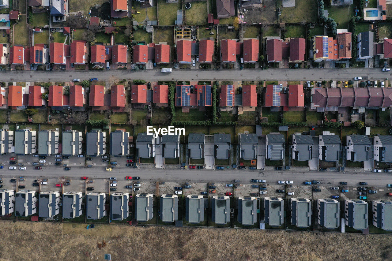 European urban suburban cityscape, aerial view of residential houses and yards. cluj napoca, romania