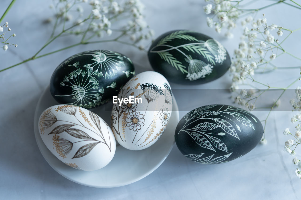 high angle view of christmas decorations on table