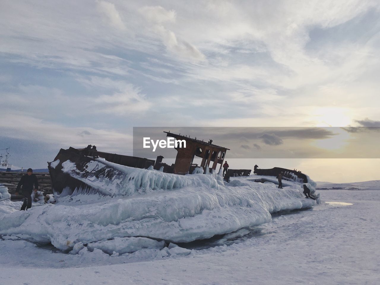 Abandoned ship was frozen in baykal lake 