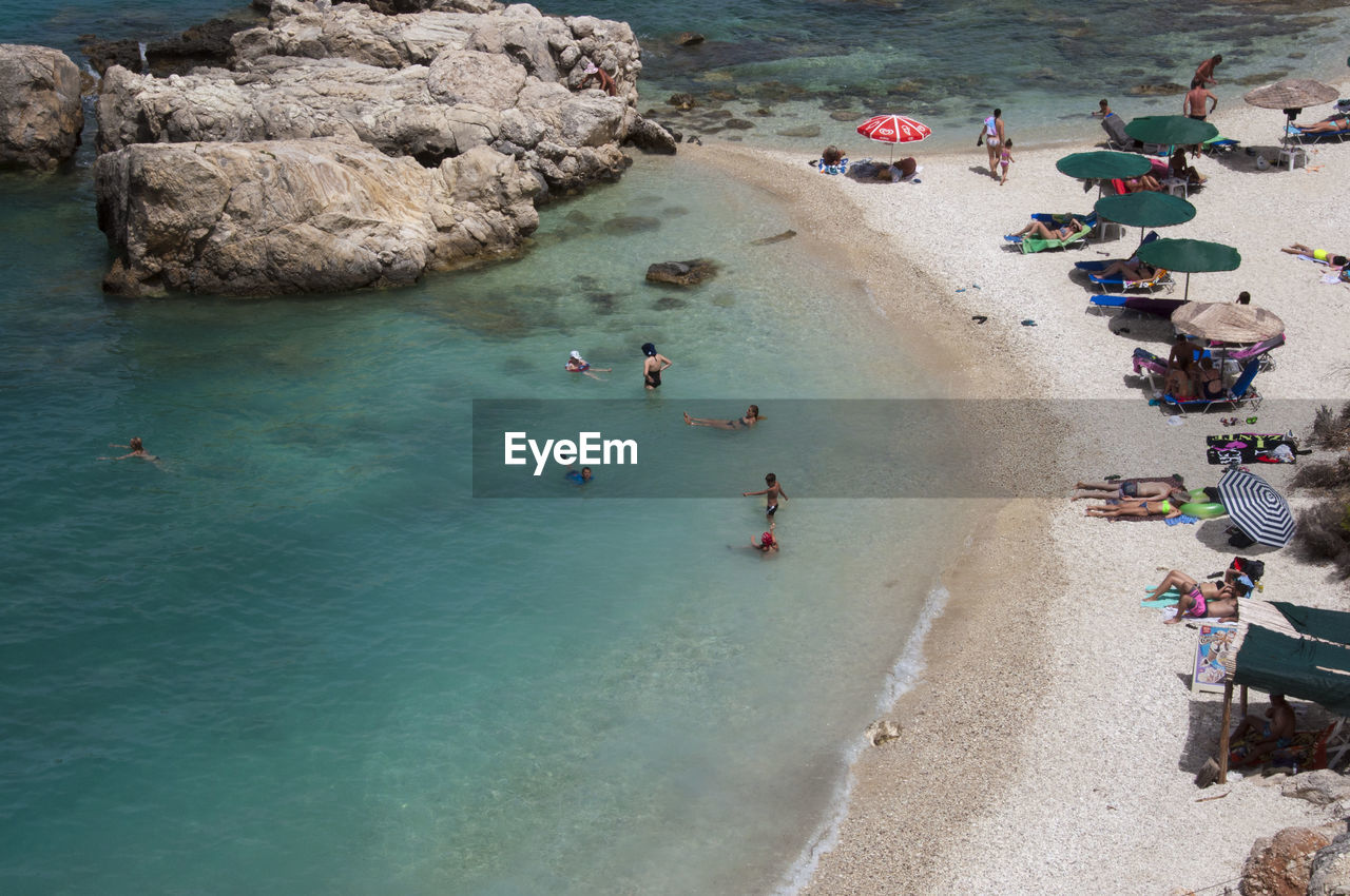 High angle view of people at beach