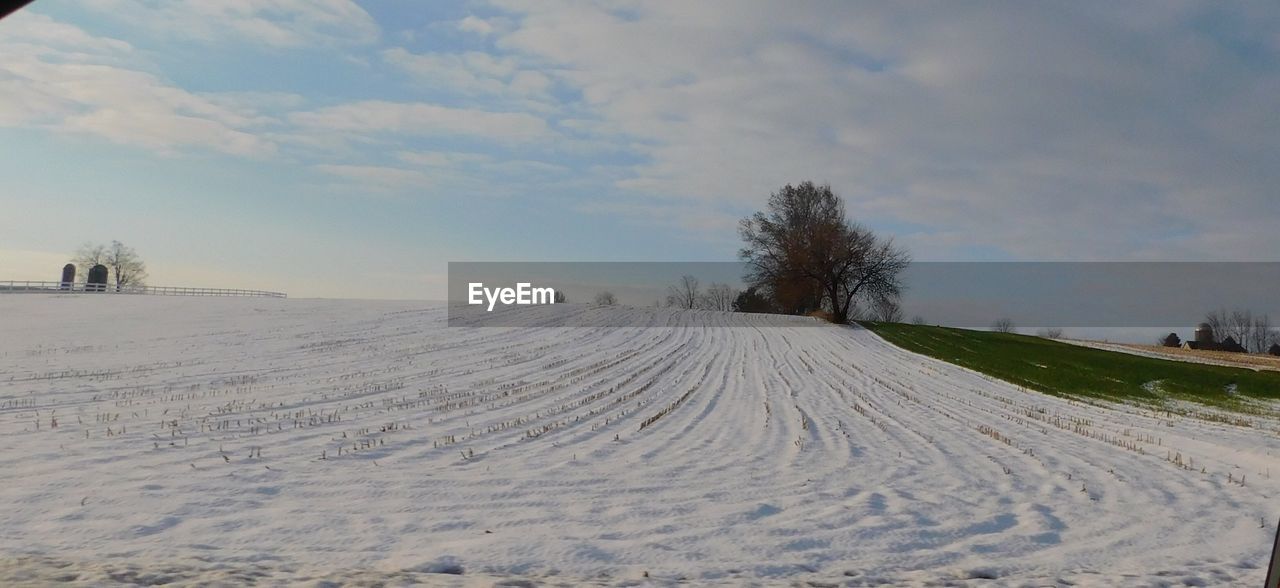 SCENIC VIEW OF SNOWY FIELD AGAINST SKY